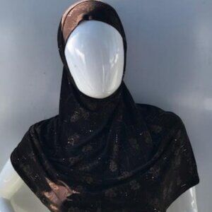 2 Piece Adult Extra Long Hijab Brown with Gold Flowers